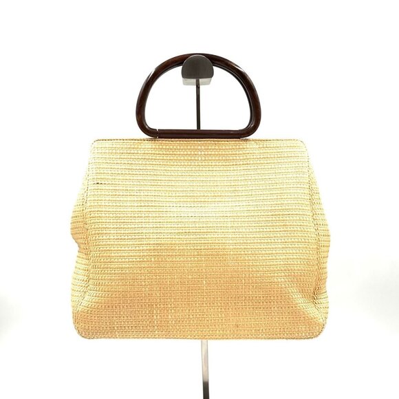 Authentic CHANEL Vintage Raffia Tote Woven Straw Shoulder Bag Wooden Ring Beige - Picture 5 of 12